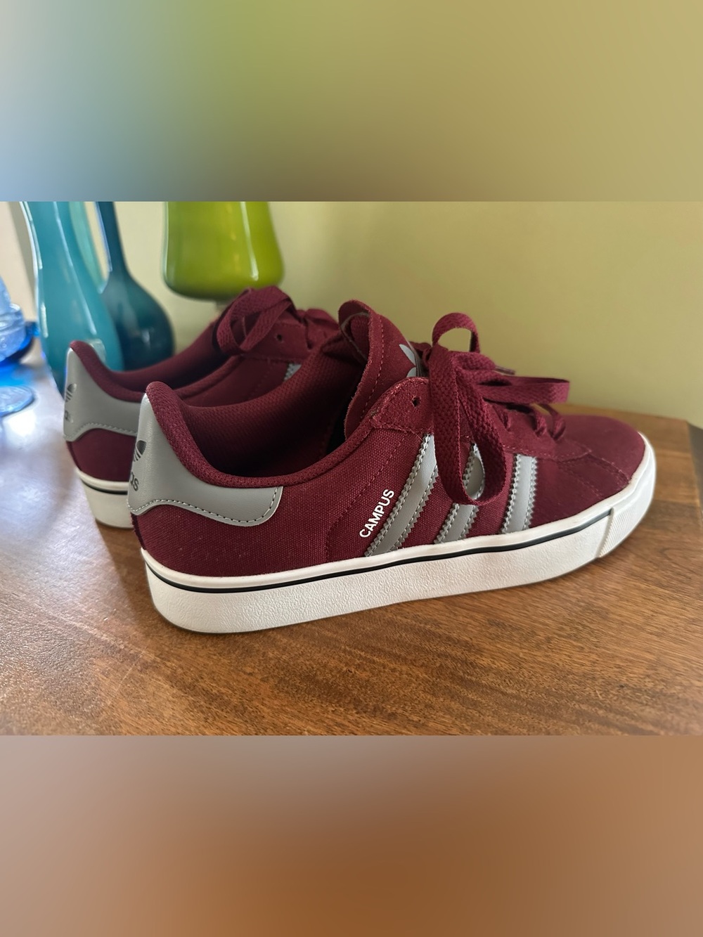 adidas Kids Campus Burgundy and Gray Sneakers